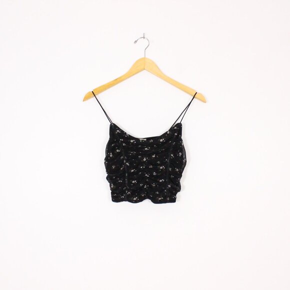 Garage Rouched Floral Black Thin Strap Cropped Tank - Picture 7 of 7